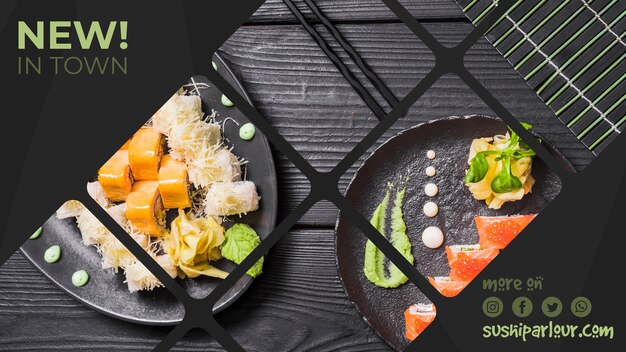 Plantilla de banner web para restaurante japones
