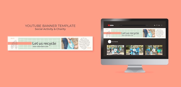 PSD gratuito plantilla de banner de youtube de actividad ambiental y cero desperdicio