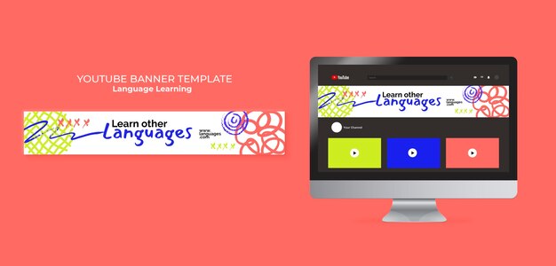 Plantilla de banner de youtube de aprendizaje de idiomas