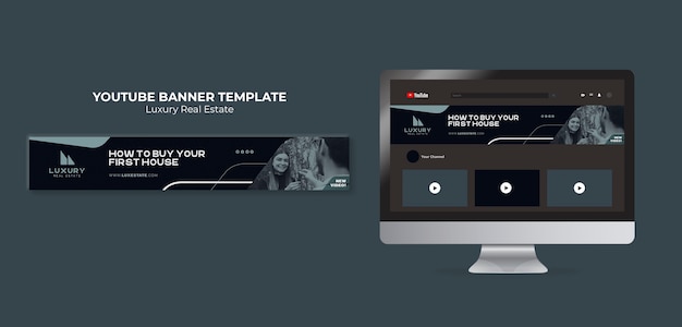 PSD gratuito plantilla de banner de youtube de bienes raíces de lujo