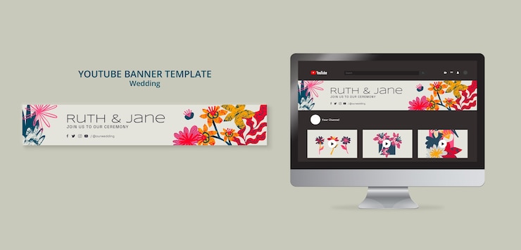 PSD gratuito plantilla de banner de youtube de boda floral