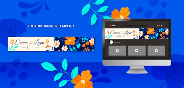 PSD gratuito plantilla de banner de youtube de boda floral