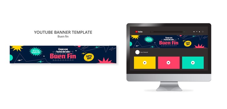 PSD gratuito plantilla de banner de youtube buen fin de diseño plano