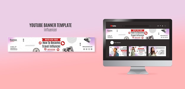 PSD gratuito plantilla de banner de youtube de carrera de influencer