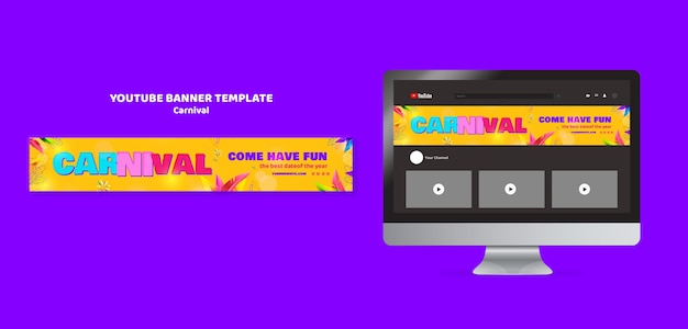 PSD gratuito plantilla de banner de youtube para la celebración del carnaval