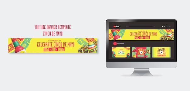 Plantilla de banner de youtube para la celebración del cinco de mayo