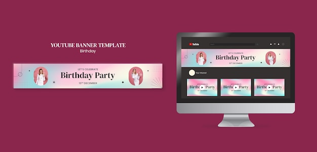 PSD gratuito plantilla de banner de youtube de celebración de cumpleaños