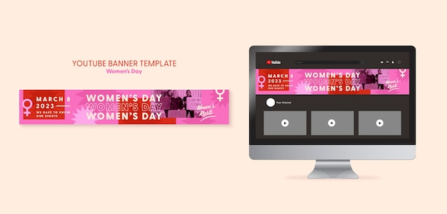 PSD gratuito plantilla de banner de youtube de celebración del día de la mujer