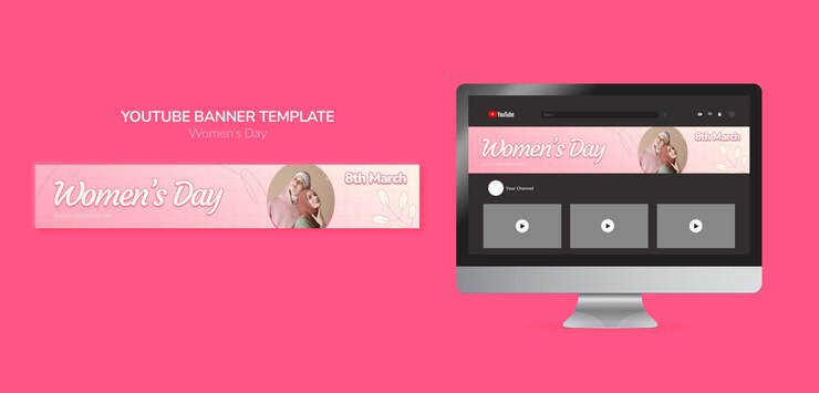 PSD gratuito plantilla de banner de youtube para celebración del día de la mujer