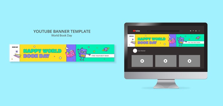 PSD gratuito plantilla de banner de youtube de celebración del día mundial del libro