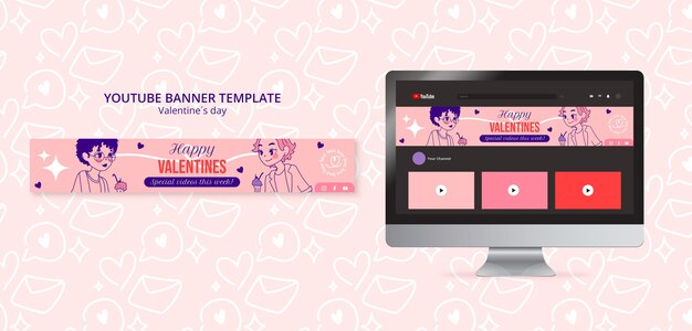 PSD gratuito plantilla de banner de youtube de celebración del día de san valentín