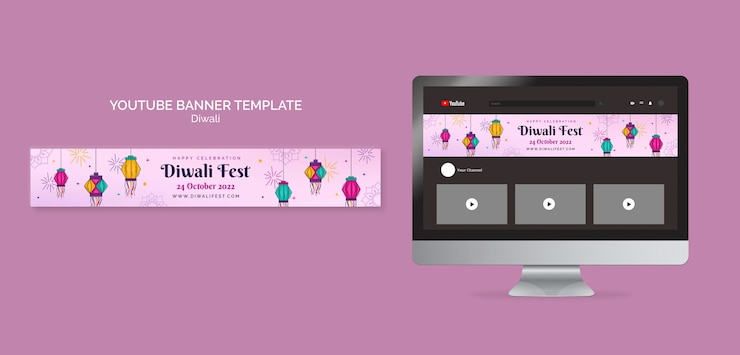 PSD gratuito plantilla de banner de youtube para la celebración de diwali