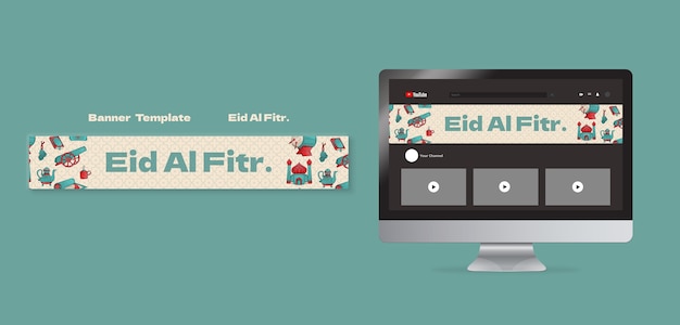 PSD gratuito plantilla de banner de youtube de celebración de eid al fitr