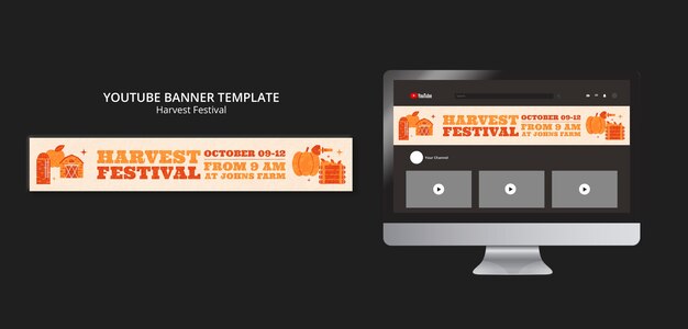 Plantilla de banner de youtube de celebración del festival de la cosecha