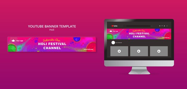 Plantilla de banner de youtube de celebración del festival holi
