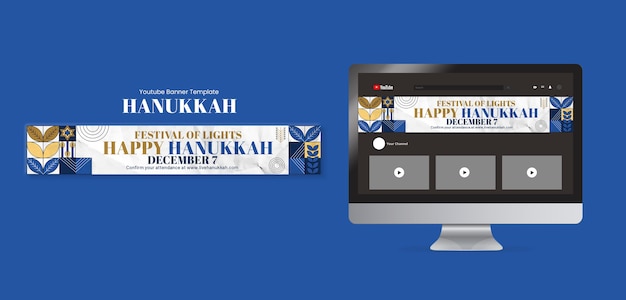 PSD gratuito plantilla de banner de youtube de celebración de hanukkah