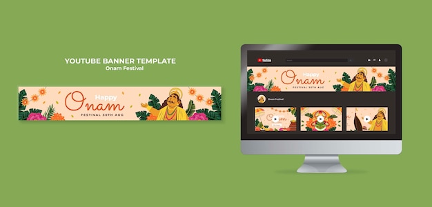 PSD gratuito plantilla de banner de youtube para celebración de onam