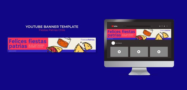 Plantilla de banner de youtube para celebraciones de fiestas patrias chile