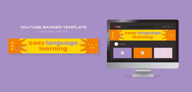 Plantilla de banner de youtube de clases de aprendizaje de idiomas