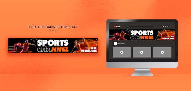 Plantilla de banner de youtube de concepto de deporte de diseño plano