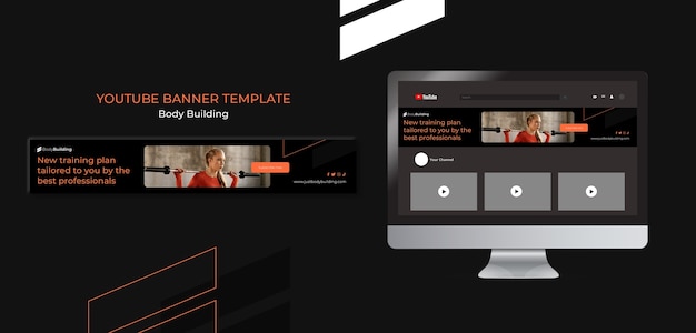 PSD gratuito plantilla de banner de youtube de culturismo