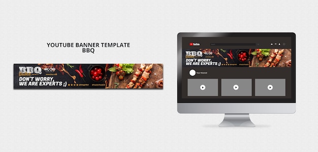 PSD gratuito plantilla de banner de youtube de deliciosa barbacoa