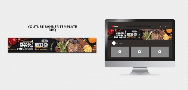 Plantilla de banner de youtube de deliciosa barbacoa