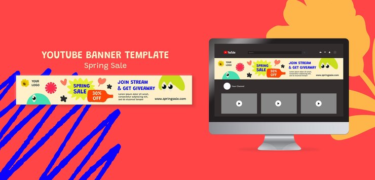 PSD gratuito plantilla de banner de youtube de descuento de venta de primavera