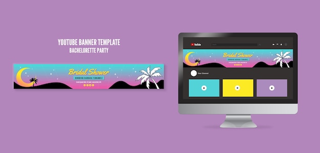 Plantilla de banner de youtube de despedida de soltera degradada con tema de playa