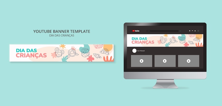 PSD gratuito plantilla de banner de youtube dia das criancas con dibujos