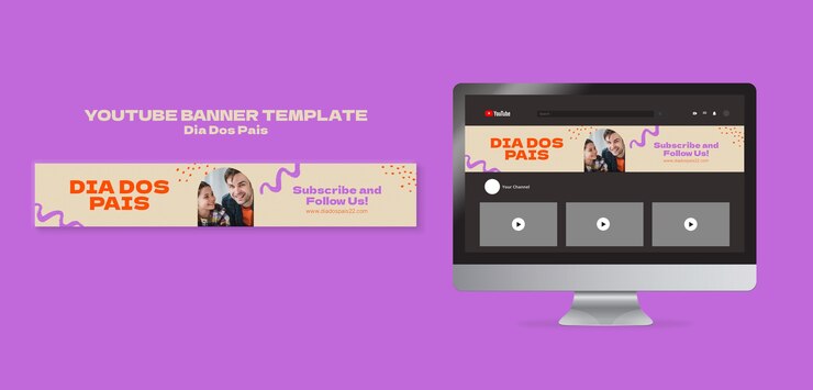 PSD gratuito plantilla de banner de youtube dia dos pais con cinta