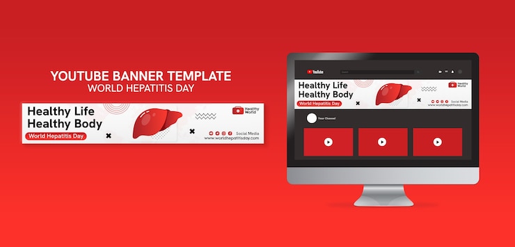 PSD gratuito plantilla de banner de youtube del día mundial de la hepatitis