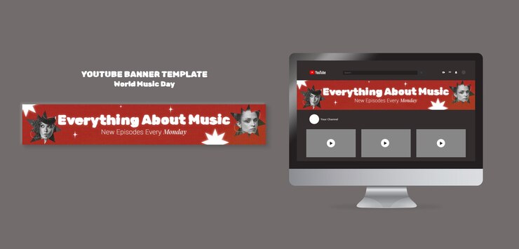 PSD gratuito plantilla de banner de youtube del día mundial de la música