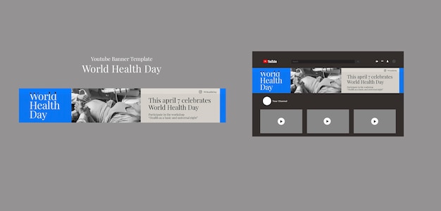 PSD gratuito plantilla de banner de youtube del día mundial de la salud