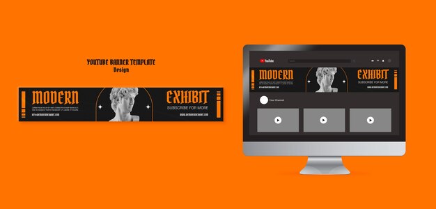 Plantilla de banner de youtube de diseño gráfico con estatua de mármol