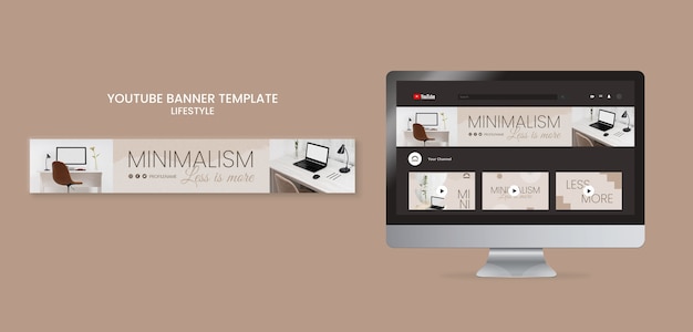 PSD gratuito plantilla de banner de youtube para diseño interior minimalista