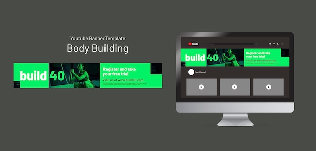 PSD gratuito plantilla de banner de youtube de entrenamiento de musculación