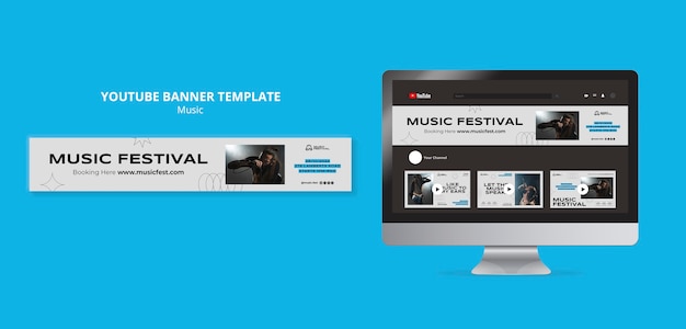 Plantilla de banner de youtube de festival de música mínima