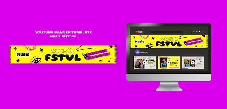 PSD gratuito plantilla de banner de youtube para festival de música