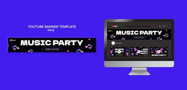 PSD gratuito plantilla de banner de youtube para fiestas musicales