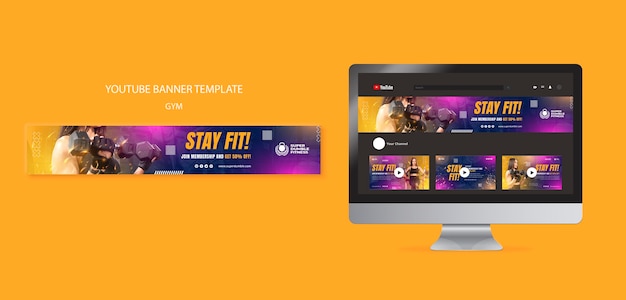 PSD gratuito plantilla de banner de youtube de gimnasio y fitness