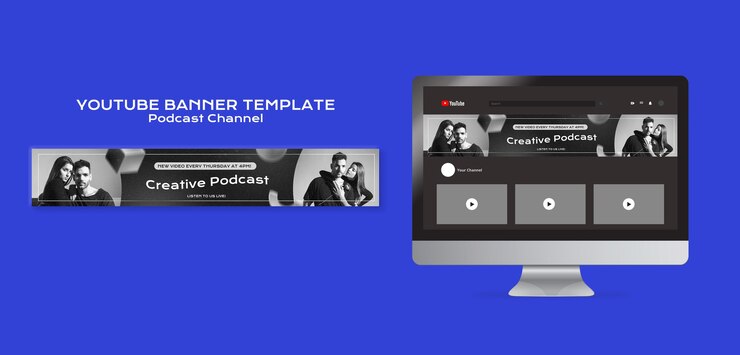 PSD gratuito plantilla de banner de youtube de podcast