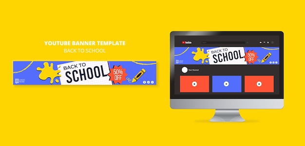 PSD gratuito plantilla de banner de youtube de regreso a la escuela