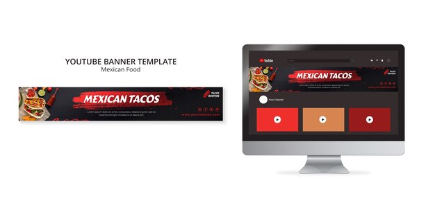 Plantilla de banner de youtube de restaurante de comida mexicana