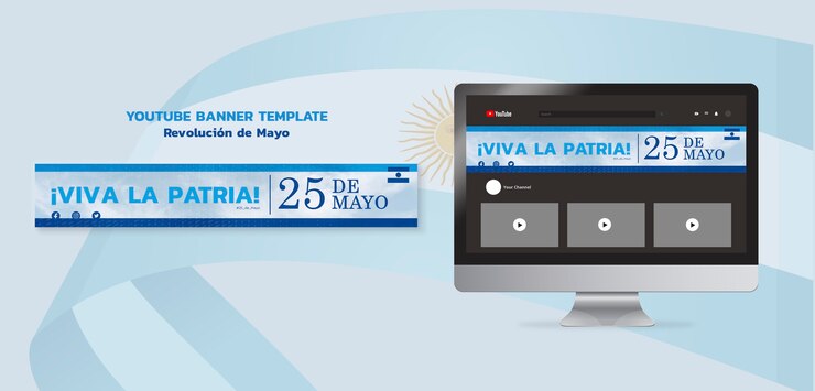 PSD gratuito plantilla de banner de youtube de la revolución de mayo