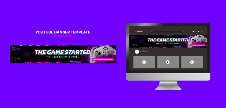 PSD gratuito plantilla de banner de youtube de serpentina de neón