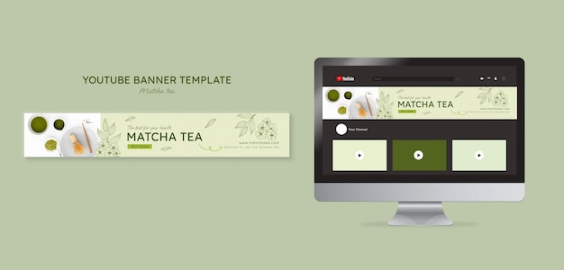 PSD gratuito plantilla de banner de youtube de té matcha