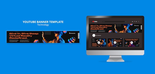 PSD gratuito plantilla de banner de youtube para tecnología de realidad virtual