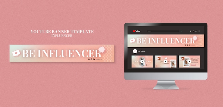PSD gratuito plantilla de banner de youtube de trabajo de influencer dibujado a mano