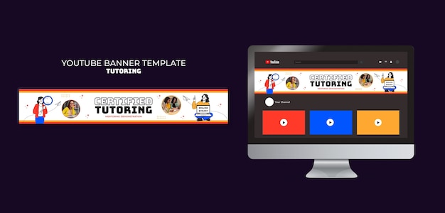 PSD gratuito plantilla de banner de youtube para el trabajo de tutoría de diseño plano